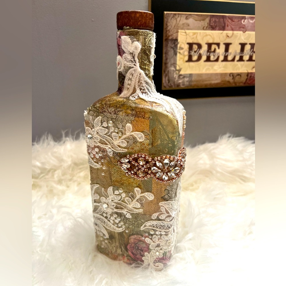Beautiful Upcycled Decoupage Decorative Bottle!